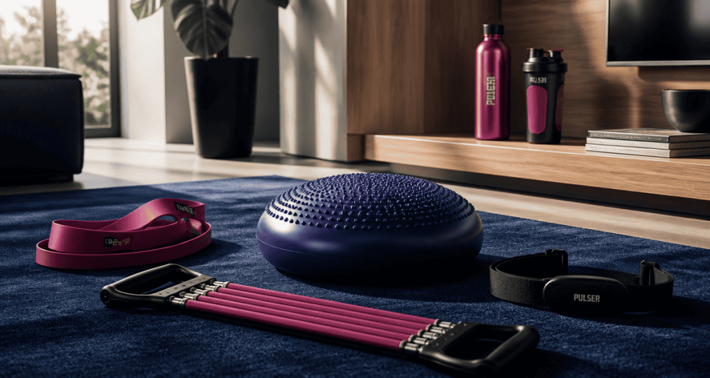 accessoires de sport sur tapis bleu nuit