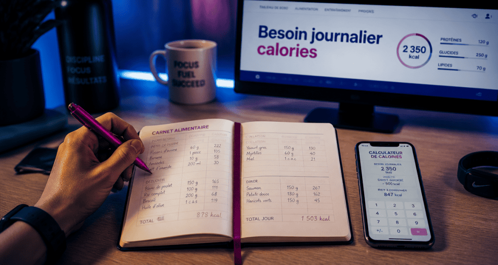 besoin journalier calories calcul sur carnet et smartphone
