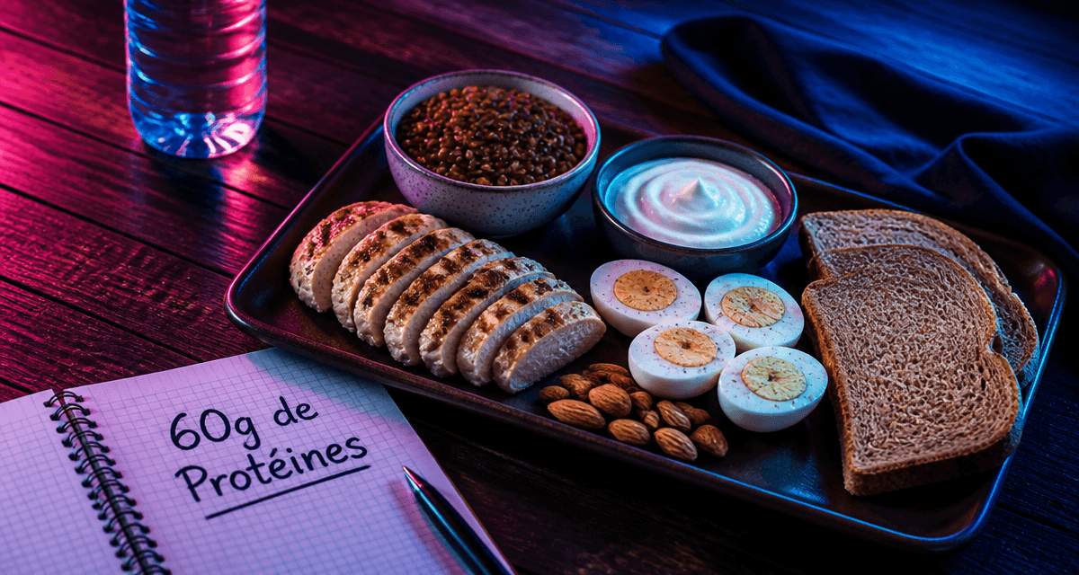 comment manger 60 g de proteine par jour plateau aliments