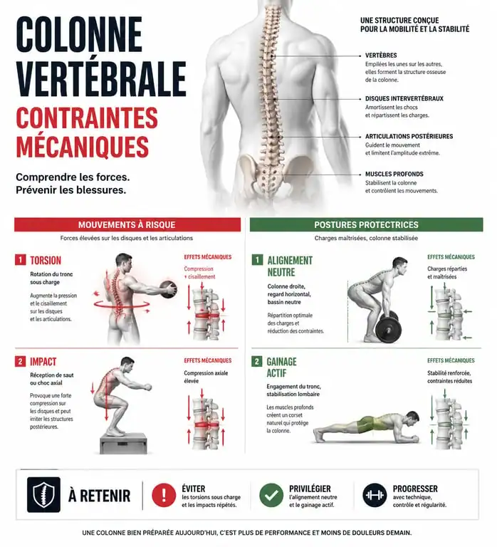 Infographie sur les risques de la lombalgie et le sport à éviter