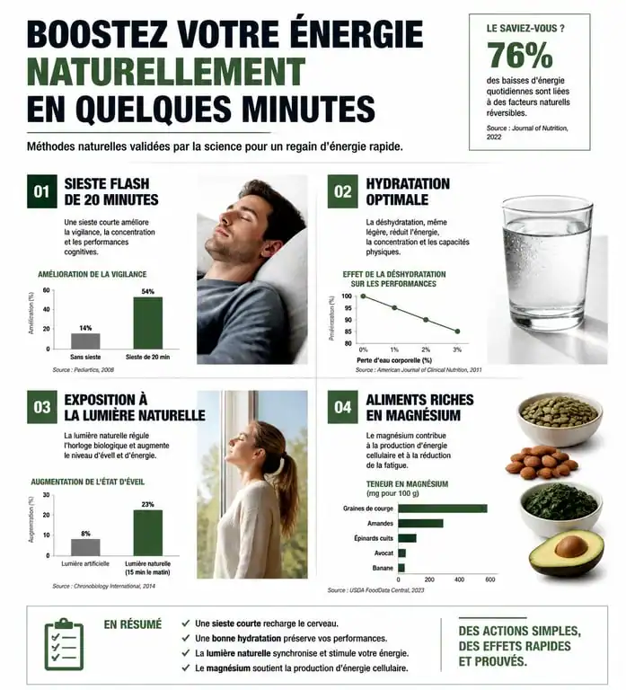 Infographie sur les méthodes naturelles pour avoir de l'énergie rapidement
