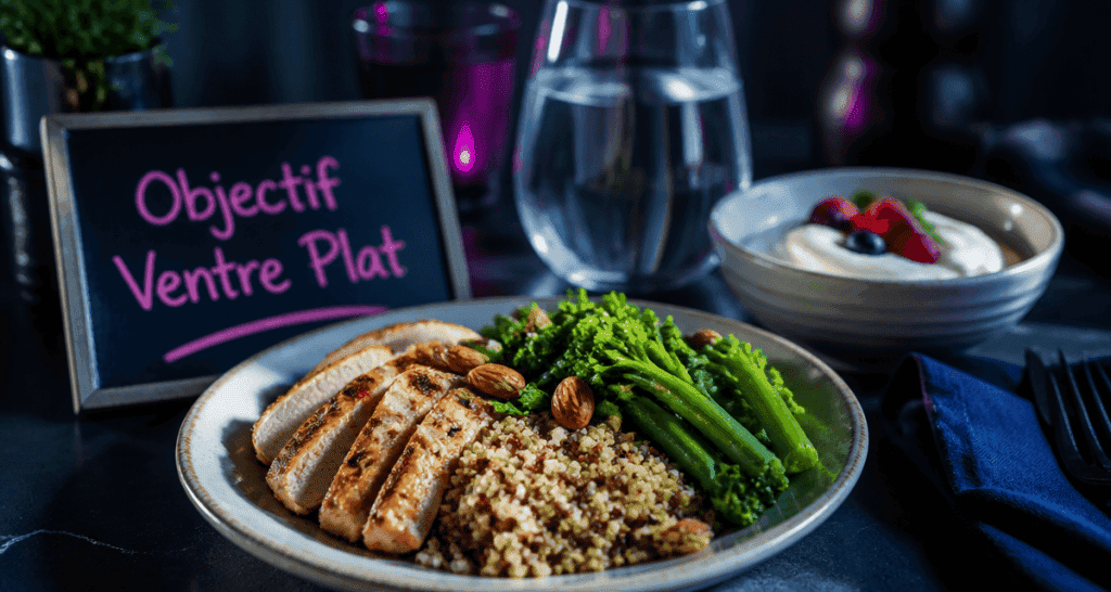 maigrir du ventre alimentation, assiette poulet quinoa légumes
