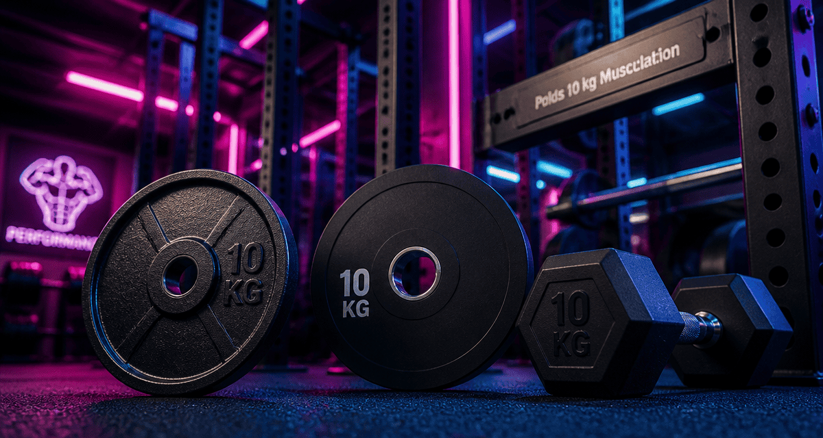 poid 10 kg musculation sur sol bleu en salle