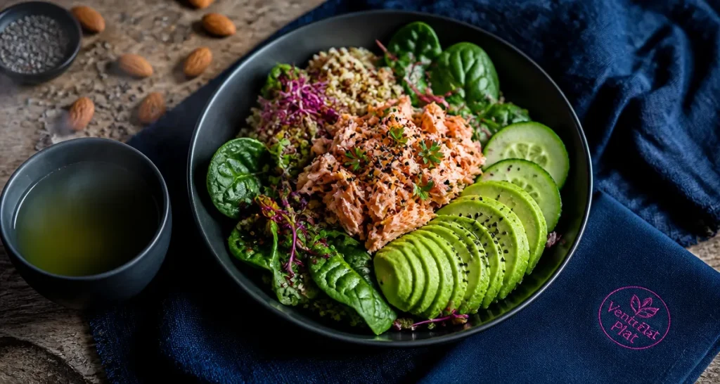 aliment pour perdre le ventre salade quinoa saumon avocat