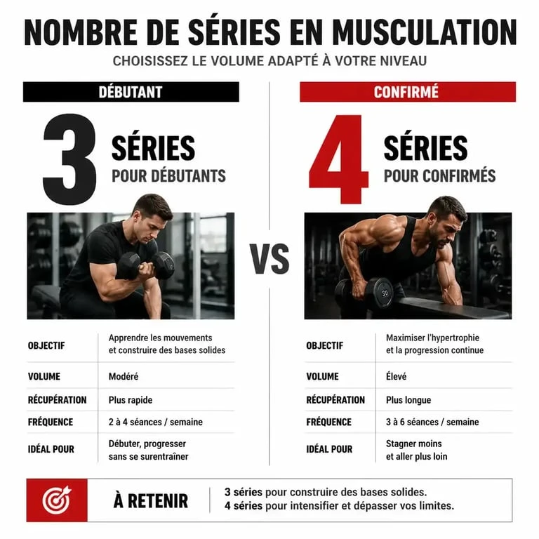 Comparatif du nombre de séries en musculation : 3 ou 4 séries selon votre niveau et objectif