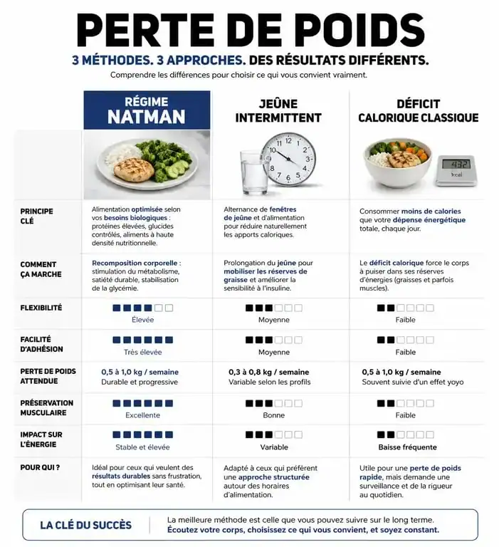 Infographie comparative des méthodes de régime rapide et efficace