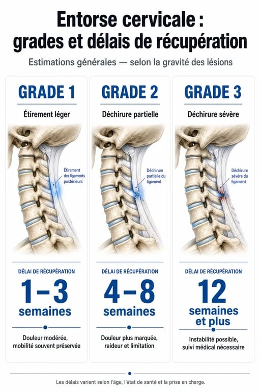 Infographie des délais de guérison selon la gravité de l'entorse cervicale