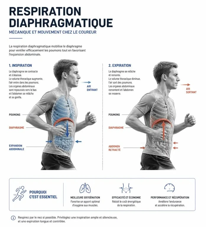Schéma explicatif de la respiration abdominale pour bien respirer en courant