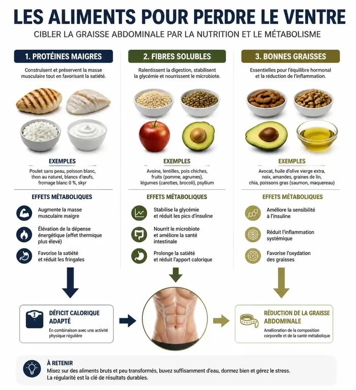 Infographie des meilleurs aliments pour perdre le ventre et réduire la graisse abdominale