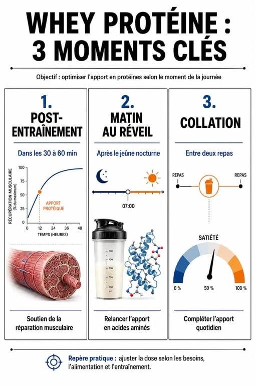 Infographie sur les moments clés pour prendre de la whey protéine