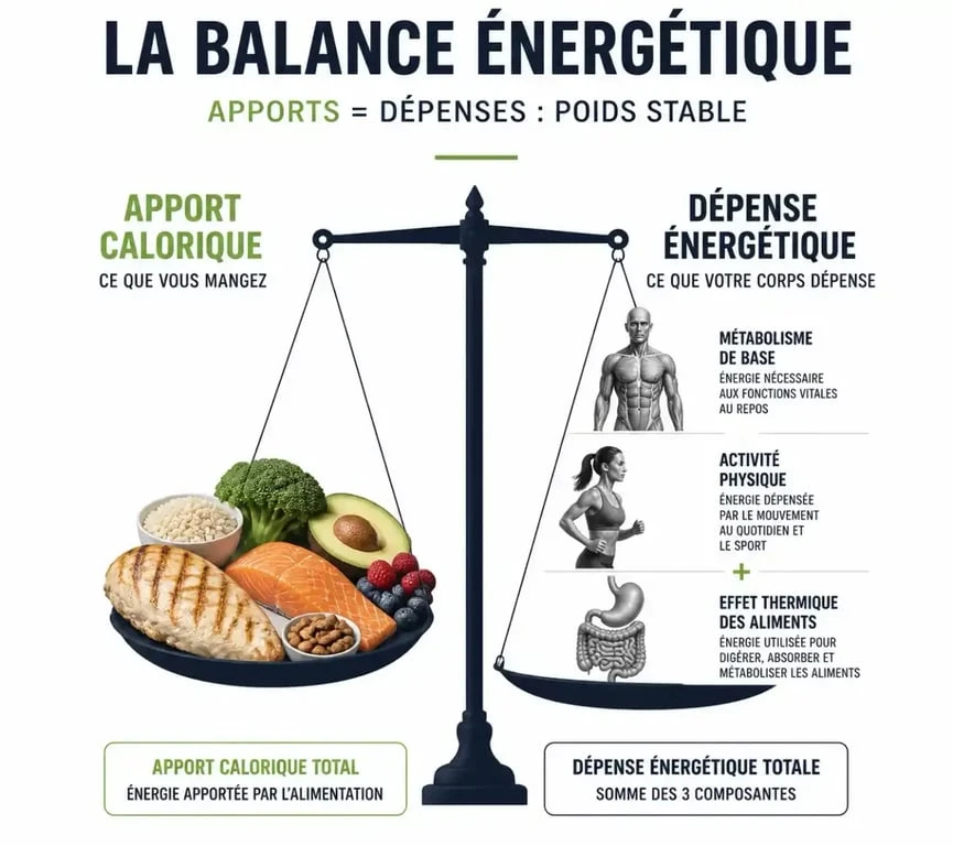 Schéma explicatif du déficit calorique pour la perte de poids