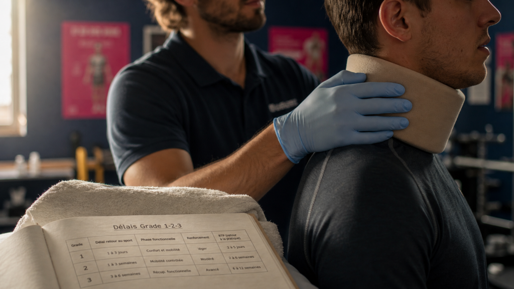 Entorse cervicale temps de guérison : attelle cervicale ajustée en rééducation