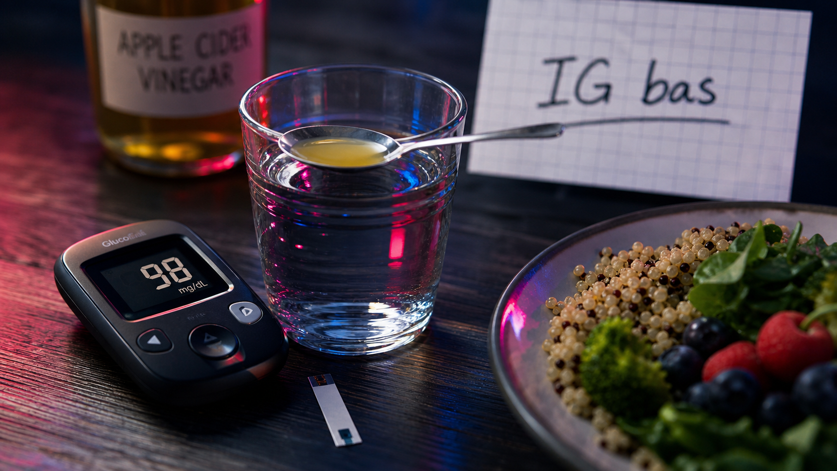 Faire baisser la glycemie pour perte de poids : lecteur de glycémie, eau, IG bas