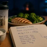 Les proteines font elles grossir : whey et yaourt grec sur table, calcul calories et poids