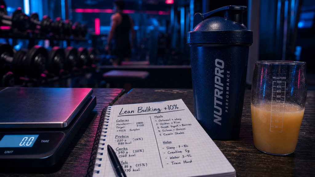 Prise de masse propre : lean bulking +10% suivi macronutriments et balance