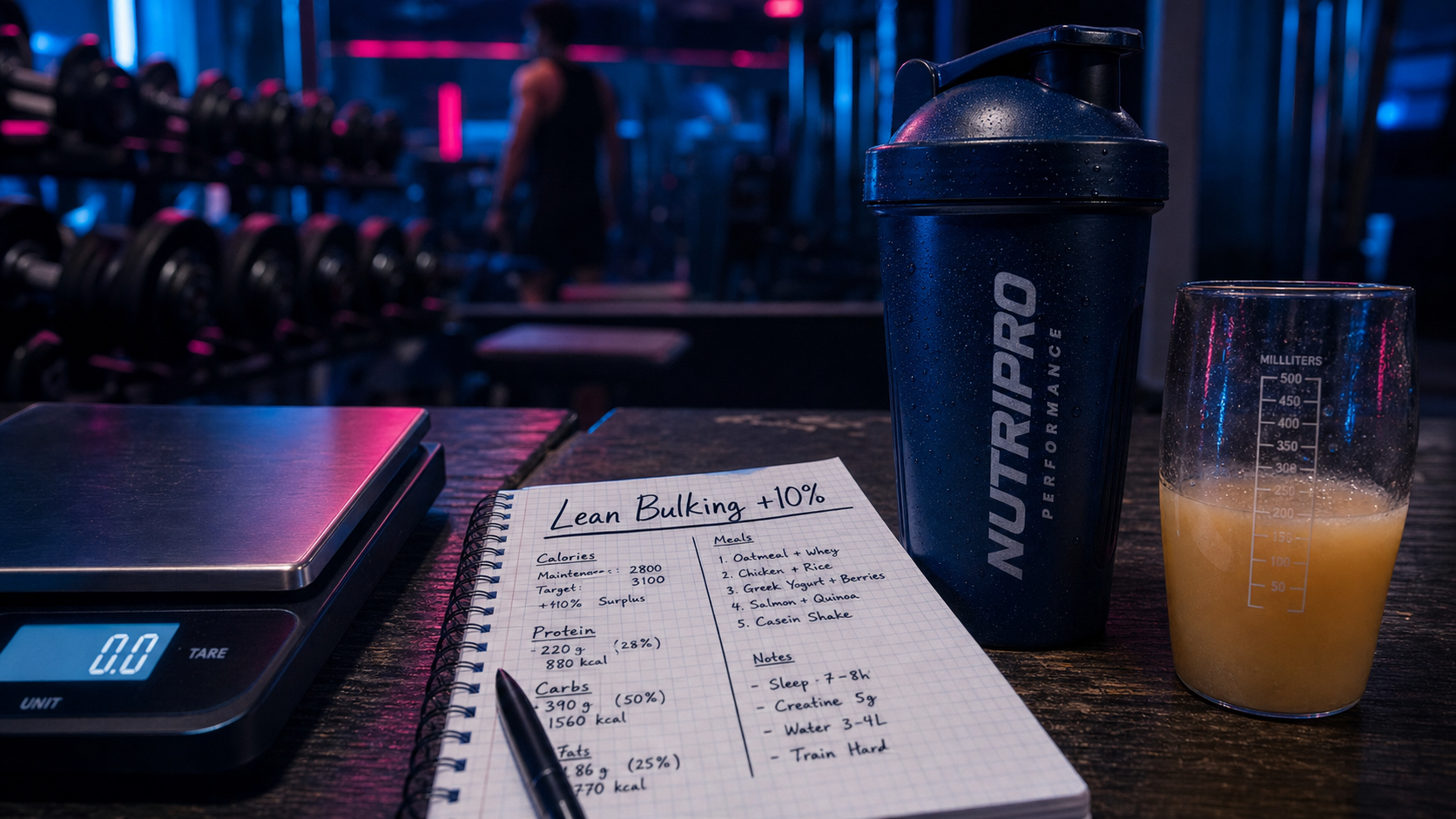 Prise de masse propre : lean bulking +10% suivi macronutriments et balance