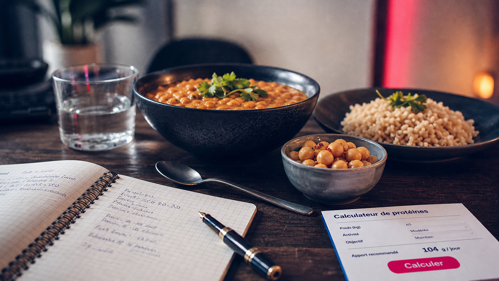 Protéines vegetales ou animales : assiette équilibrée avec lentilles, pois chiches et dahl