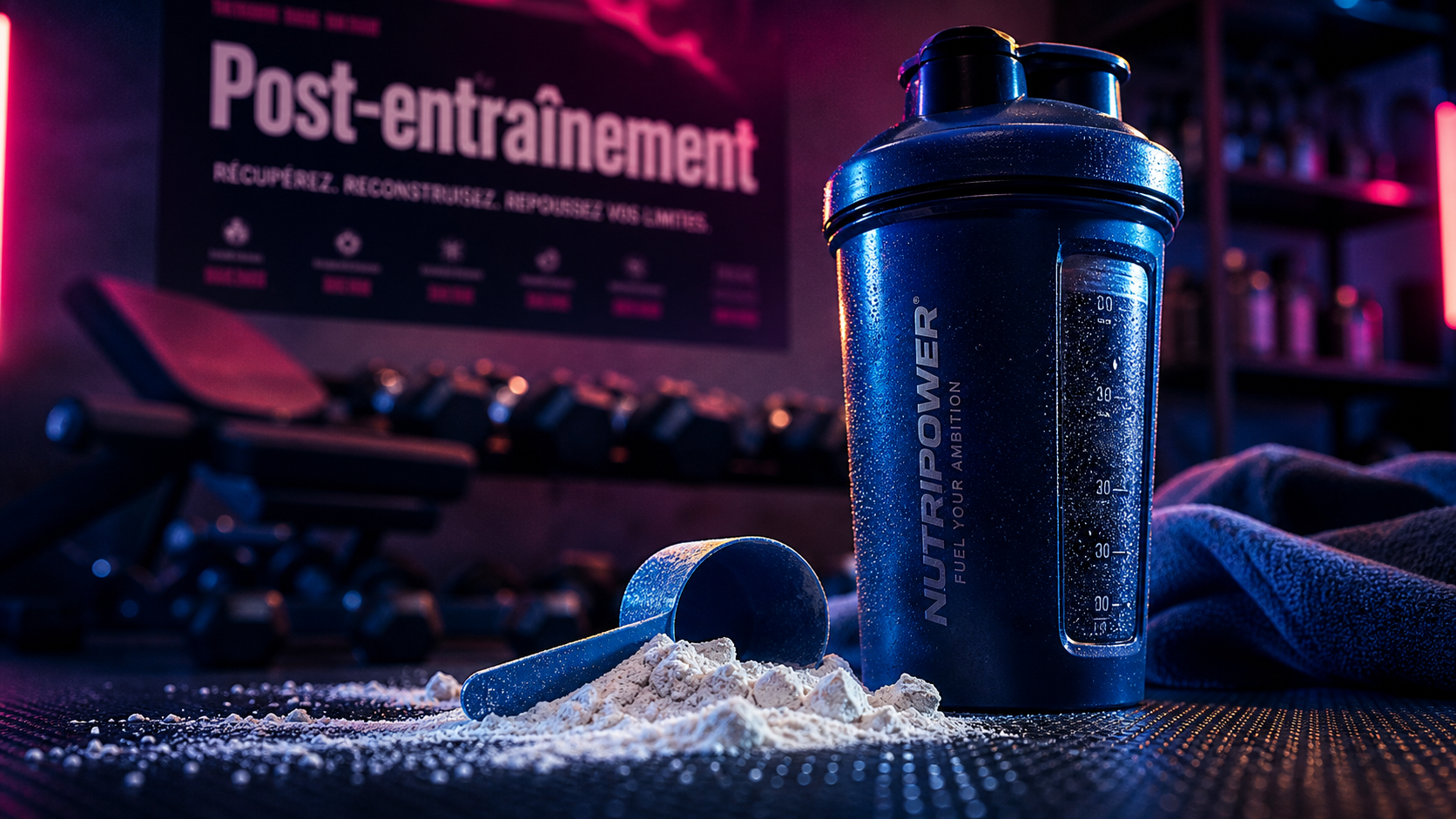 Quand prendre de la whey après entraînement, shaker avec poudre