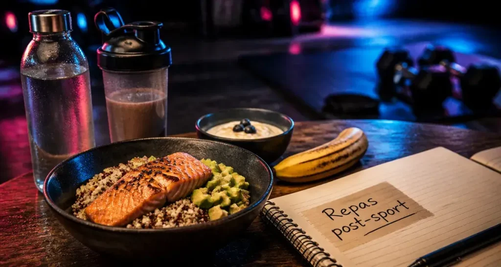 Que manger apres le sport : bowl quinoa au saumon, yaourt grec, banane et protéines