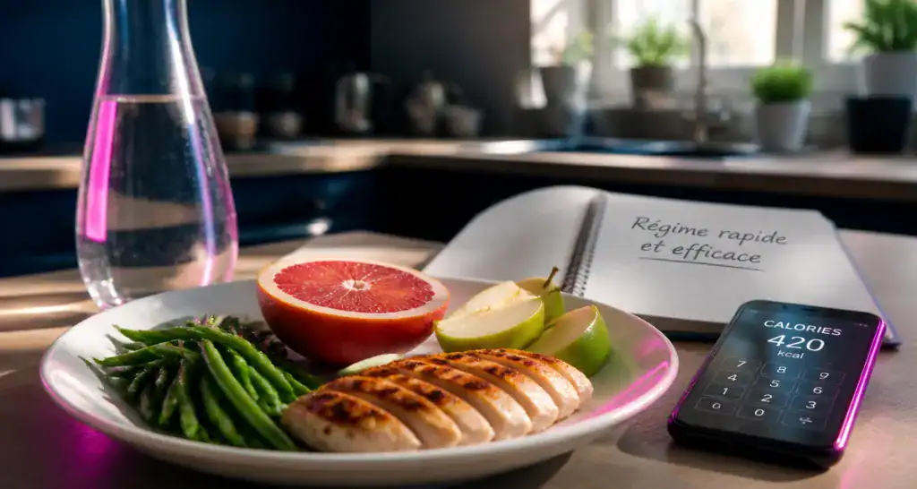regime rapide et efficace assiette poulet haricots pamplemousse