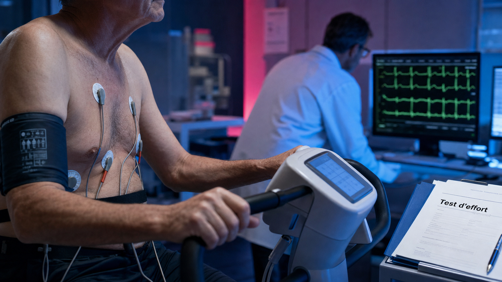 Test d effort a 60 ans en cardiologie, ECG et ergomètre