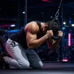 Abdo a la poulie : crunch à la corde, athlète en salle de sport