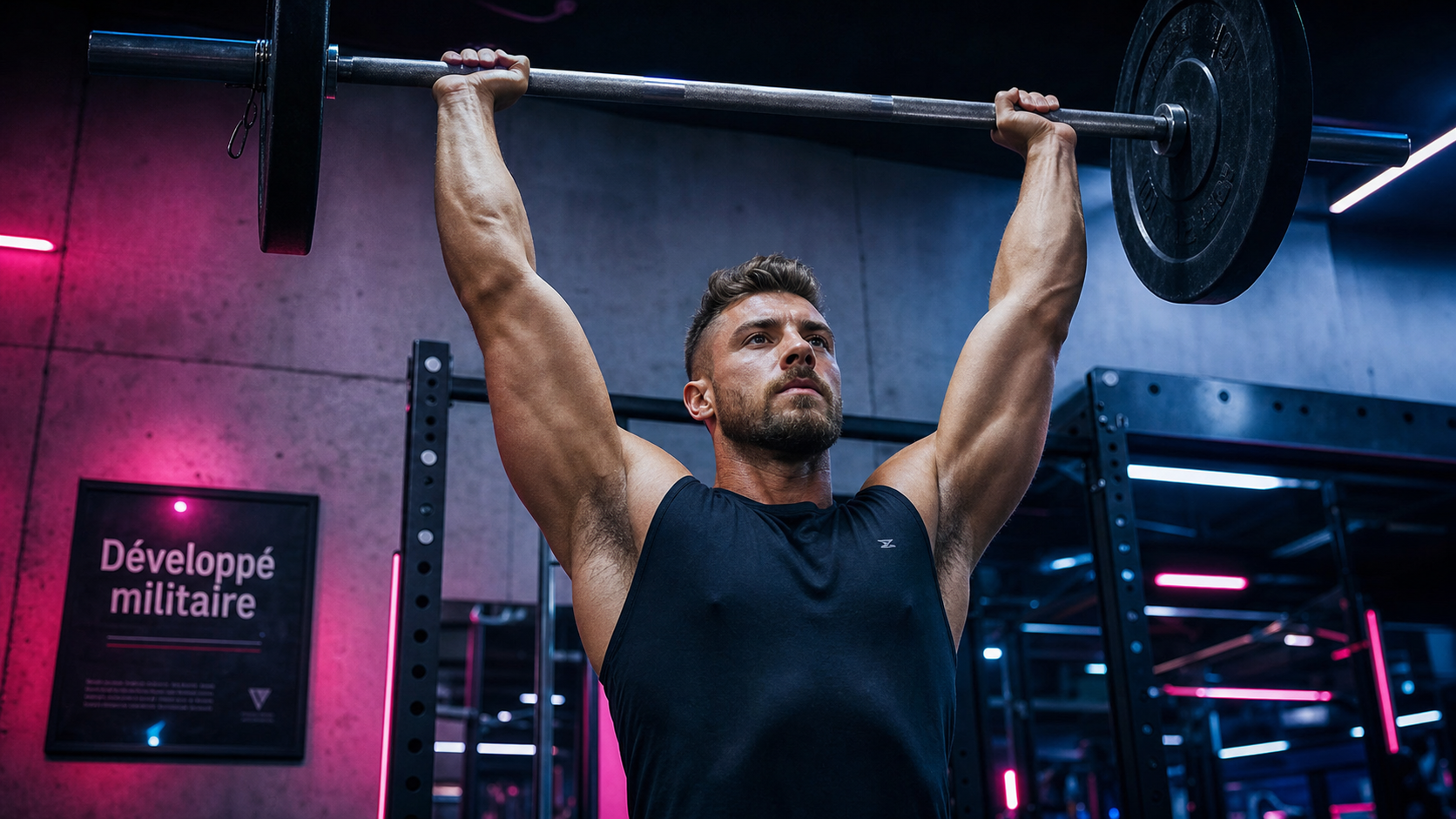 Developpe militaire muscles sollicites : deltoides, triceps, gainage