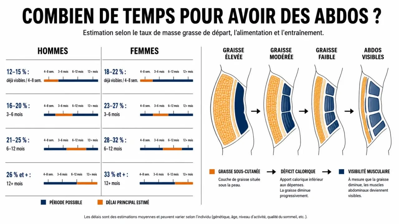 Combien de temps pour avoir des abdos selon le pourcentage de masse grasse et le sexe