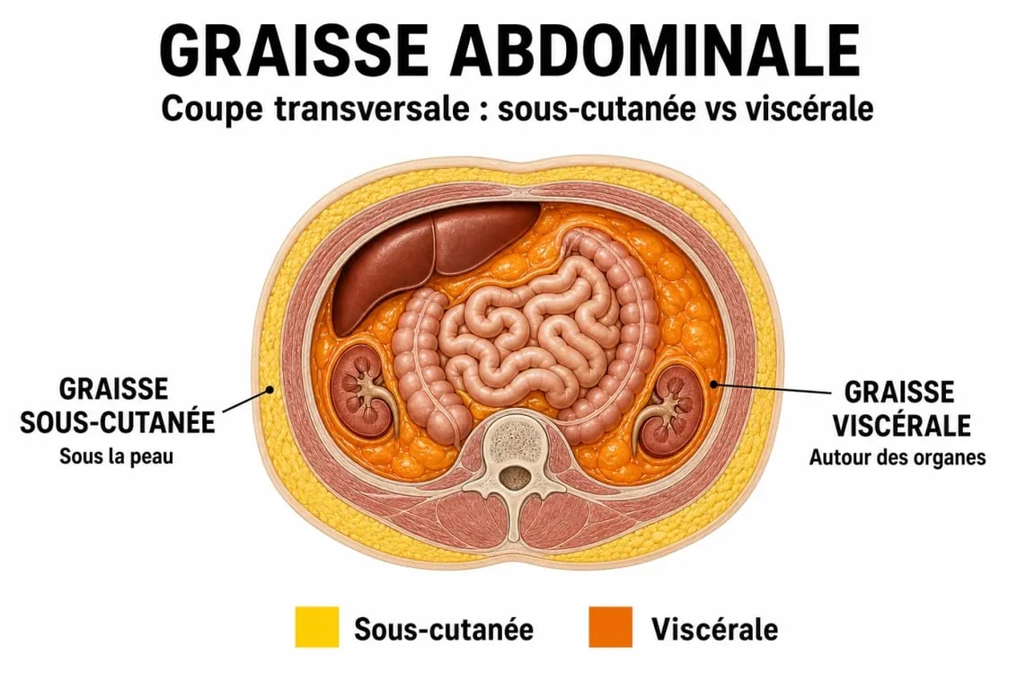 Schéma illustrant la différence entre graisse sous-cutanée et graisse viscérale pour maigrir du ventre