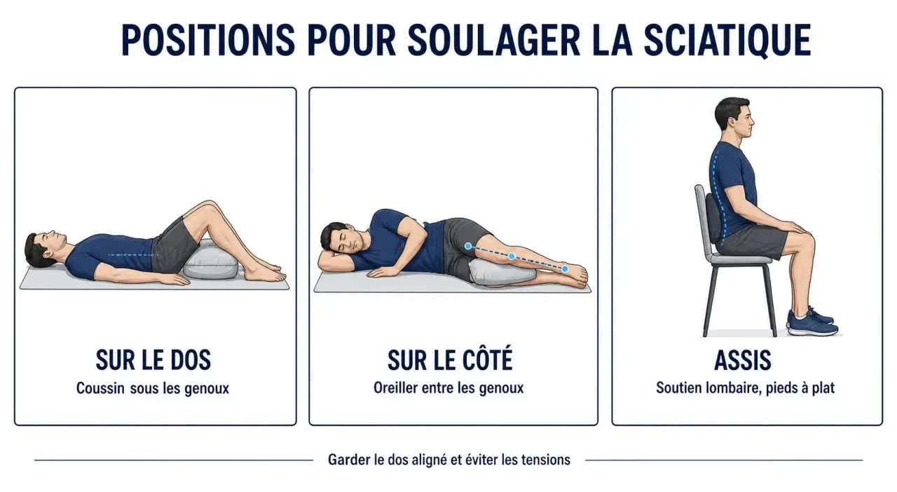Position pour soulager sciatique : trois postures simples pour dormir et s’asseoir