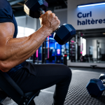 Exercice bicep avec haltere : curl haltères, bras en contraction
