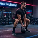 Fitness fonctionnel : squat avec kettlebell en salle de sport
