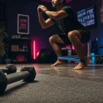 Seance de renforcement musculaire à domicile : haltères et squat