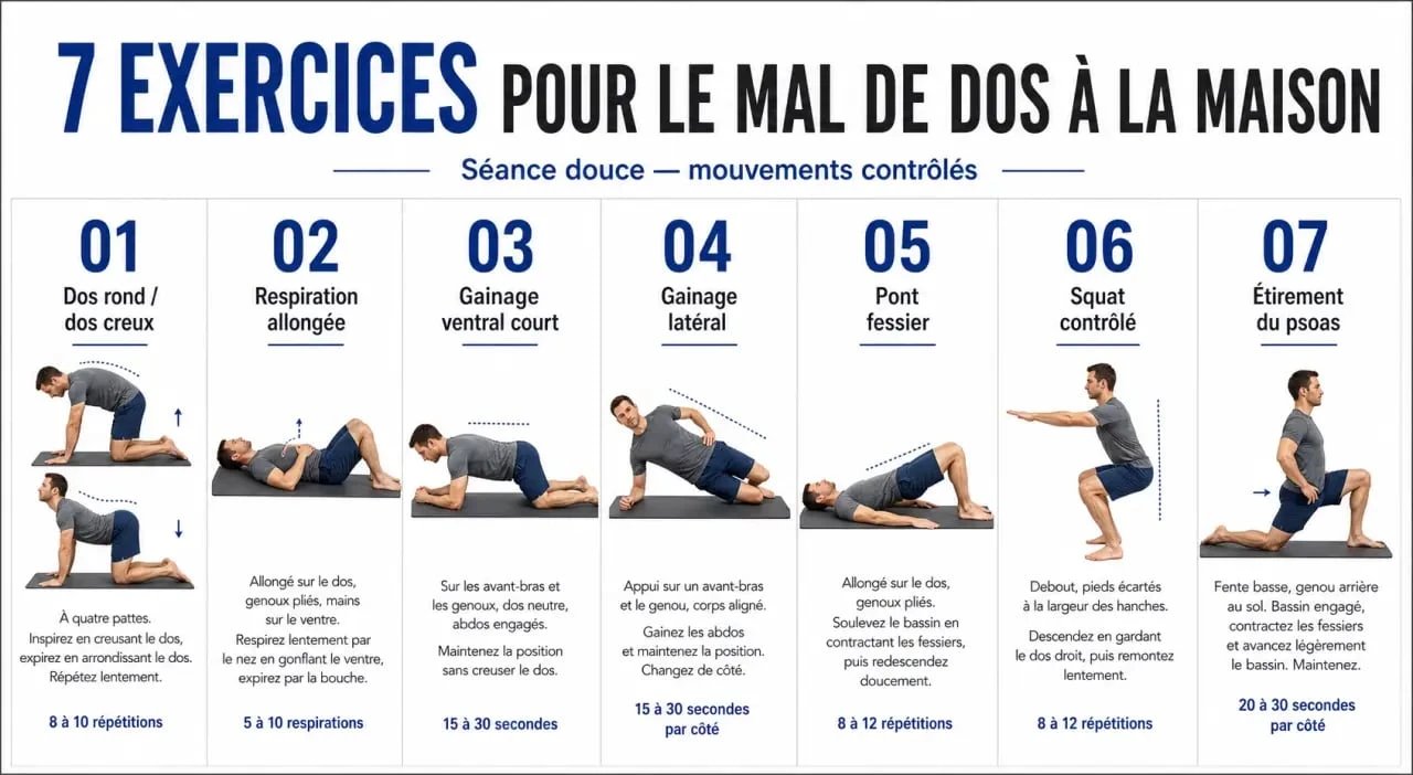 7 exercices pour dire adieu au mal de dos youtube illustrés en séquence pour apprendre les bons gestes