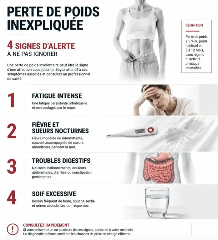 Infographie des signes d'alerte associés à une perte de poids inexpliquée