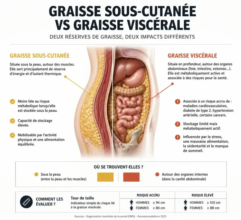Schéma explicatif de la graisse viscérale et sous-cutanée pour maigrir du ventre