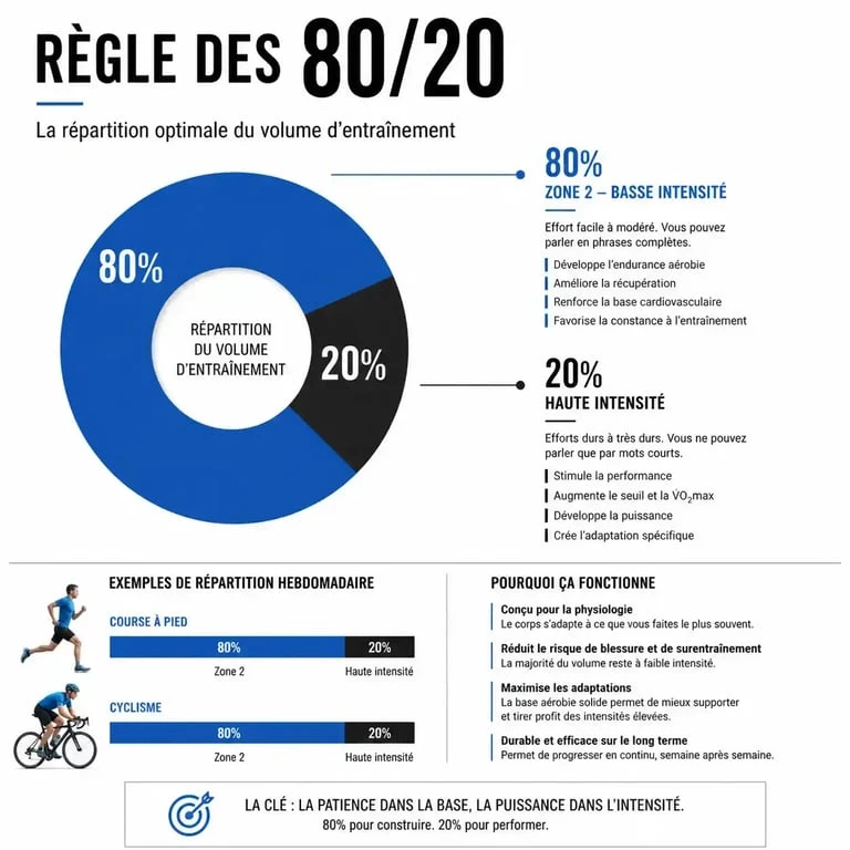 Répartition de l'entraînement sportif selon la règle des 80/20 en zone 2
