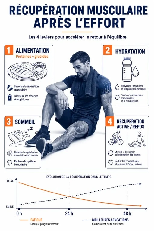 Récupération musculaire : piliers essentiels et frise des 24 à 48 heures après l’effort