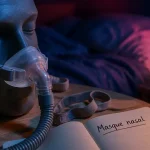 Masque nasal pour apnée du sommeil, PPC, vue sur table de chevet