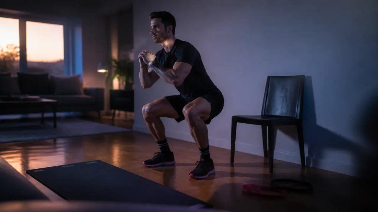Meilleurs exercices a la maison : squat et chaise dos au mur