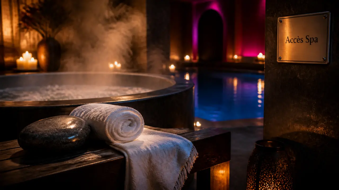 Séjour remise en forme au spa thermal : pierre, serviette et hydromassage fumant