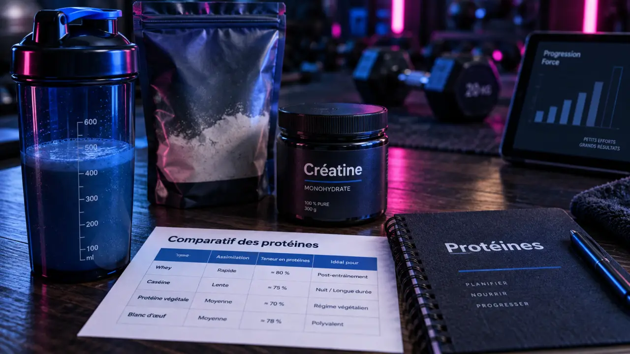 Complément alimentaire musculation : créatine, BCAA et glutamine en shaker