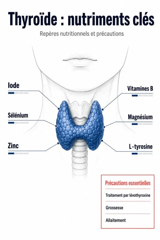 Complément alimentaire thyroïde : schéma des nutriments clés et des précautions d'emploi