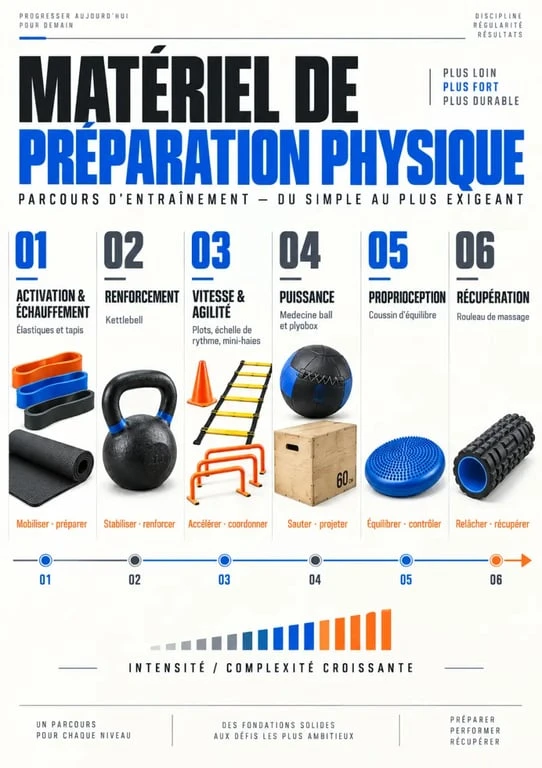 Infographie sur le matériel préparation physique organisé par objectif d’entraînement