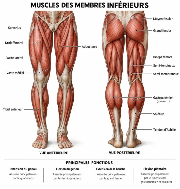 Schéma anatomique des muscles pour le renforcement musculaire jambes