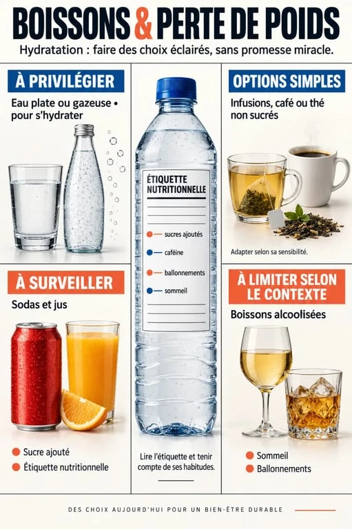 Infographie sur la boisson perte de poids et les choix d’hydratation à privilégier