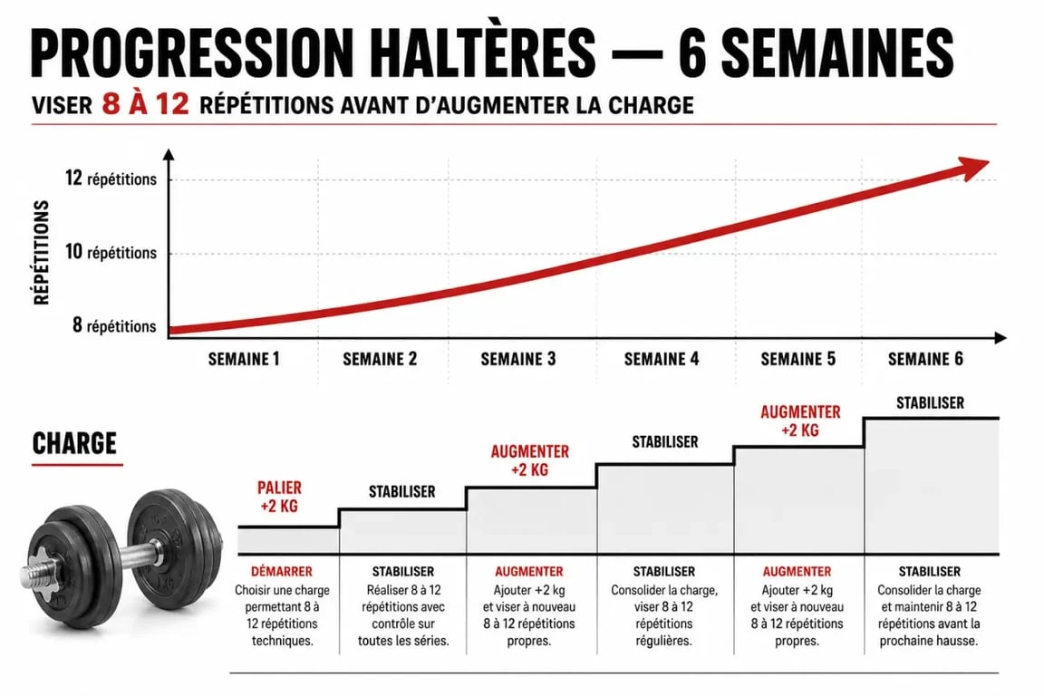 Programme musculation haltère pdf : progression sur 6 semaines et double progression