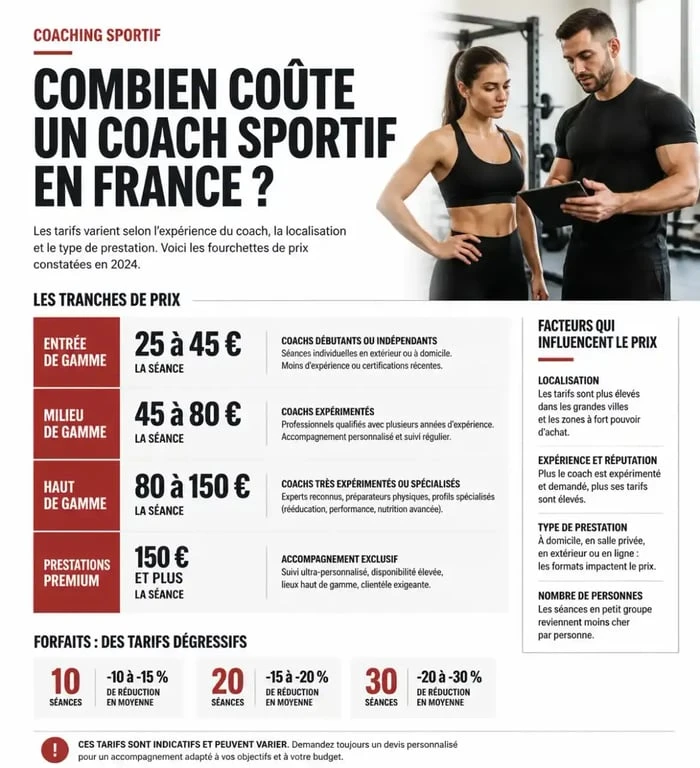 Tableau comparatif des prix du coaching sportif en France