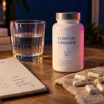 Complément alimentaire confort urinaire : gélules et eau, confort urinaire