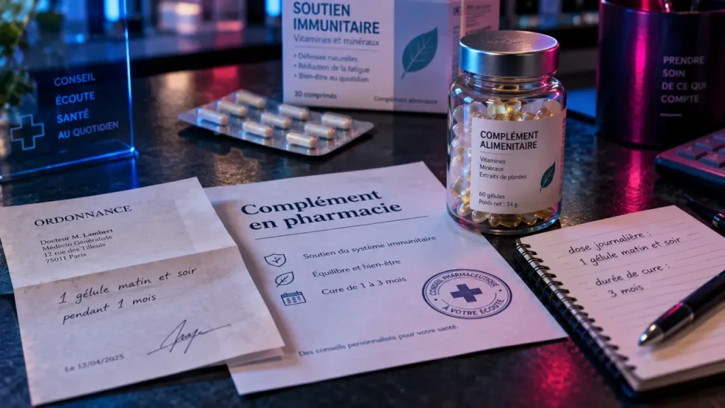 Complément alimentaire en pharmacie : choisir la bonne formule sans doubler les apports